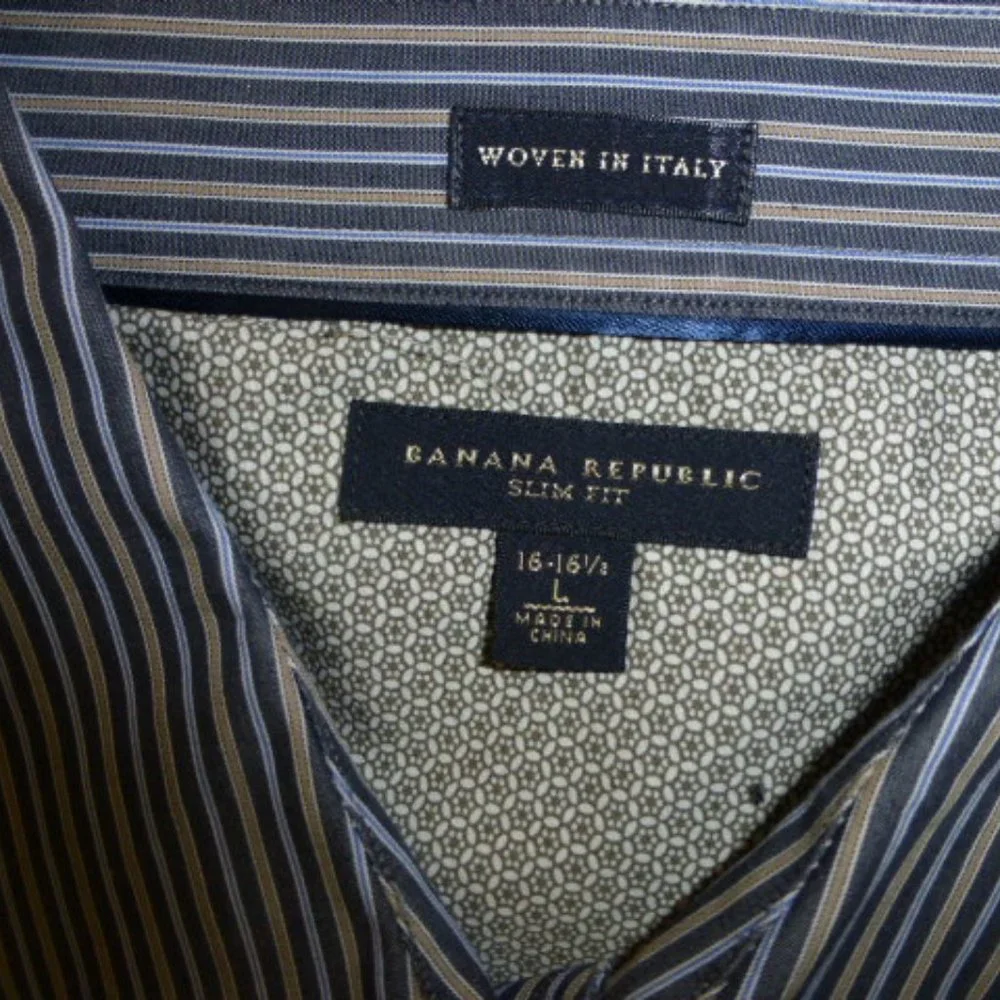 BANANA REPUBLIC slim fit stripe FRENCH CUFF L contrast cuff 16.5